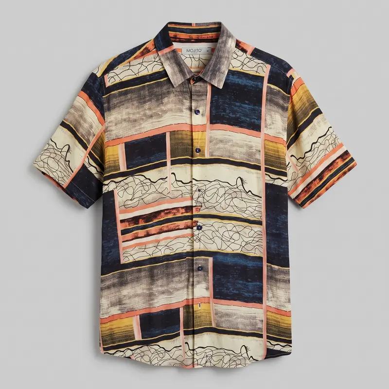 Mojito 100% Rayon Short Sleeve Shirt | M-4912-Black-Navy
