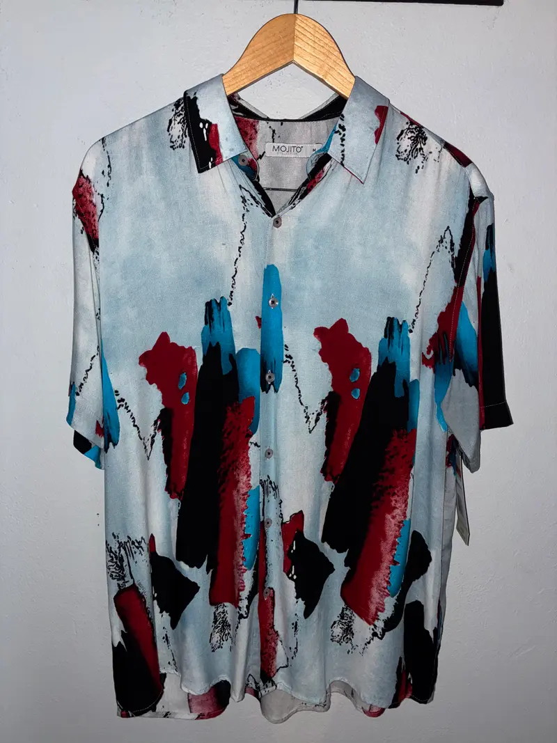 Mojito 100% Rayon Short Sleeve Shirt | M-4913-Red-Black