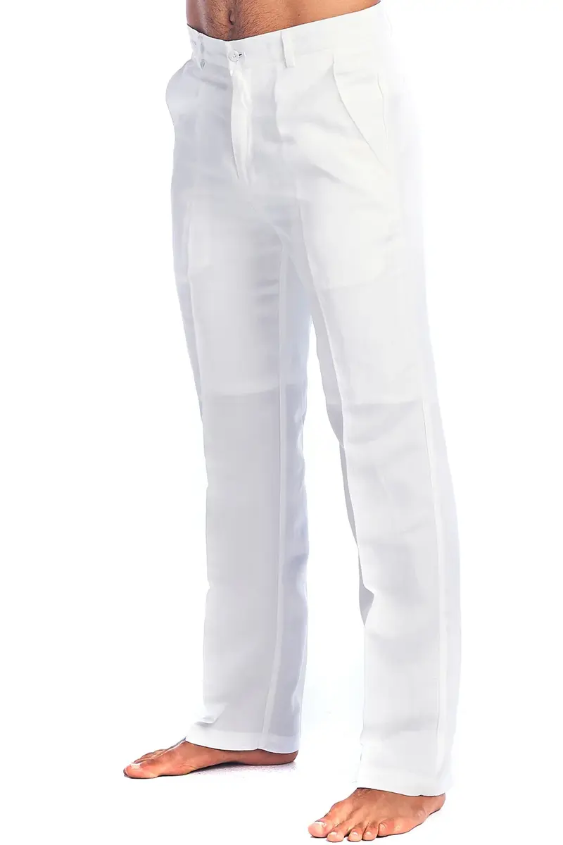 Mojito Men's Casual Flat Front Dress Pants 100% Natural Linen | M-4862-White