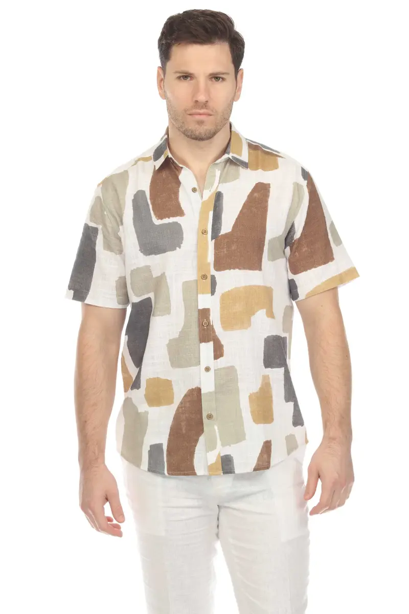 Mojito Men's Casual Linen Blend Print Resort Style Shirt | M-2801-Multi