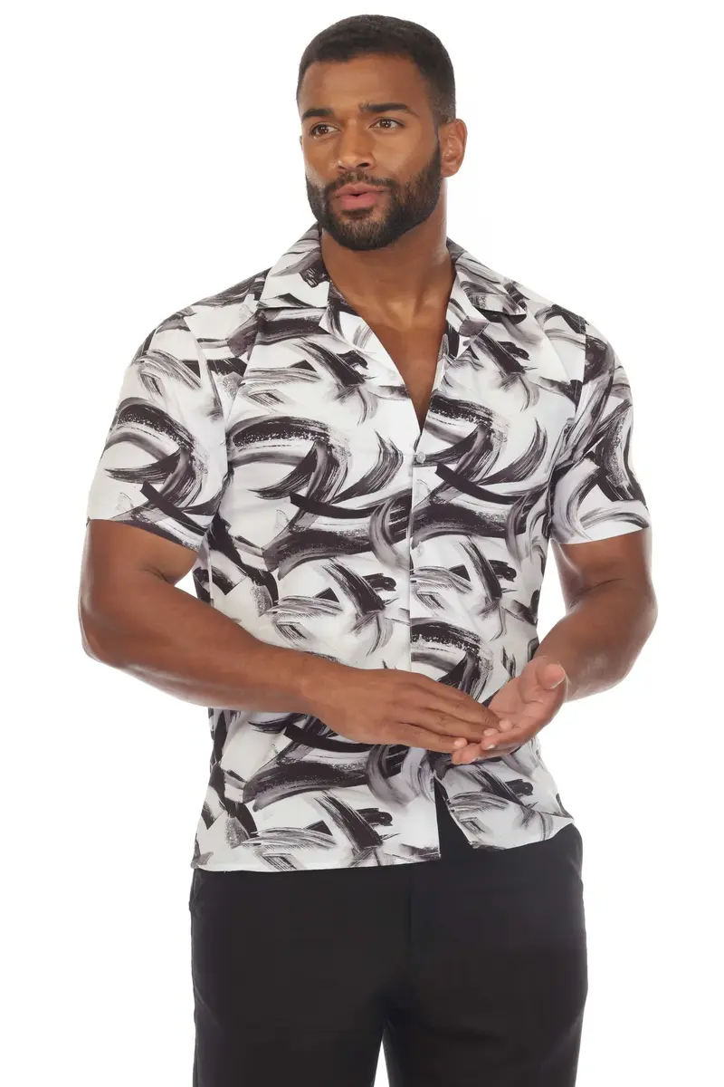 Mojito Men's Stylish Novelty Print Poly Stretch Party Shirt Short Sleeve | MS-8809-White-Gray