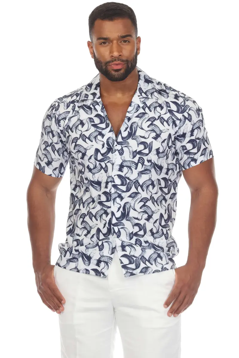 Mojito Men's Stylish Novelty Print Poly Stretch Party Shirt Short Sleeve | MS-8810-White-Blue