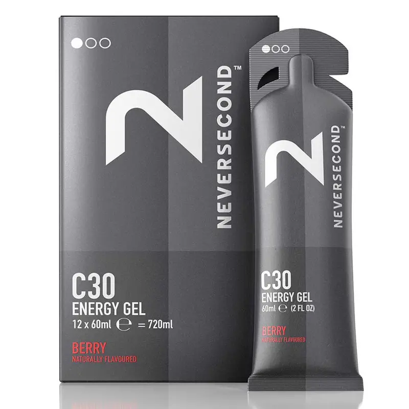 Neversecond C30 - CAJA de 12 unidades Gel energético sin Cafeina (60g) (4 sabores)
