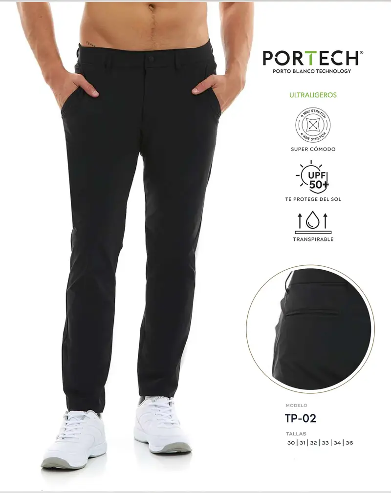 Pantalón Porto Blanco Stretch Casual Cómodo Caballero Color Negro Portech | TP-02