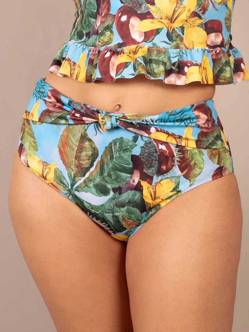 Panty de Baño Alto en Cintura Estampado Azul