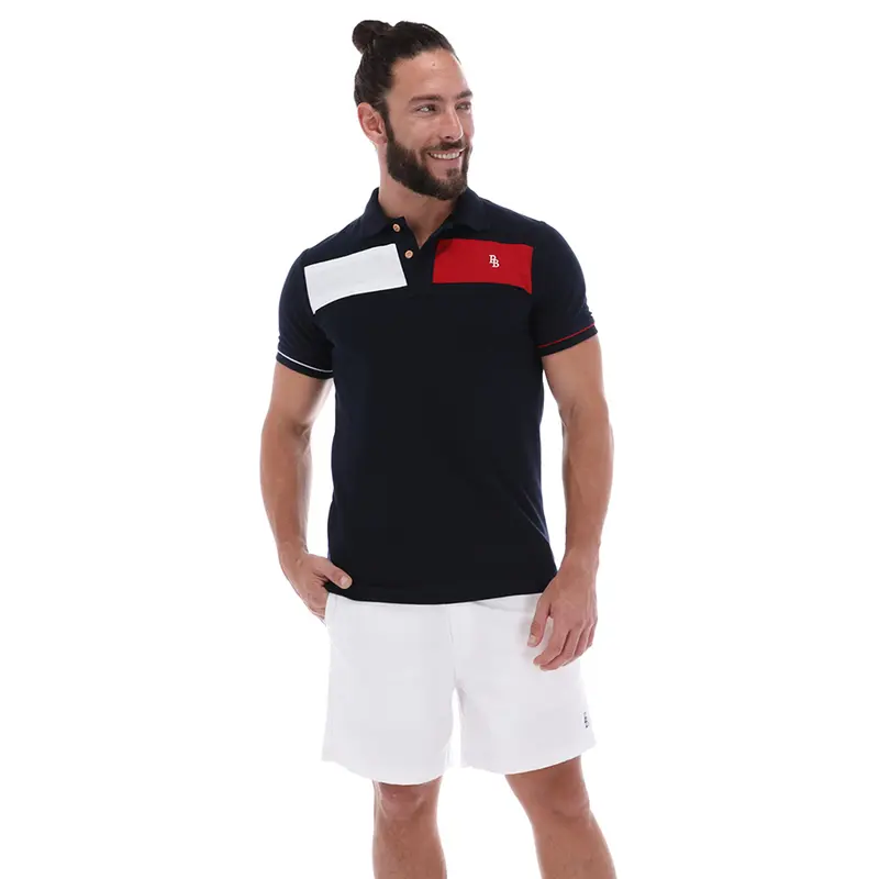 PL-1506 Men's Patchwork Short Sleeve Polo Shirt Blue Red & White