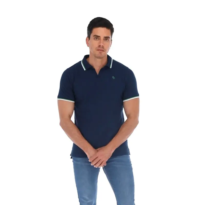 PL-1739 Men's Patchwork Short Sleeve Polo Shirt Navy Blue | Porto Blanco