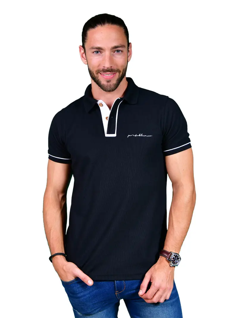 PL-947 Men's Solid Short Sleeve Polo Shirt Black & White