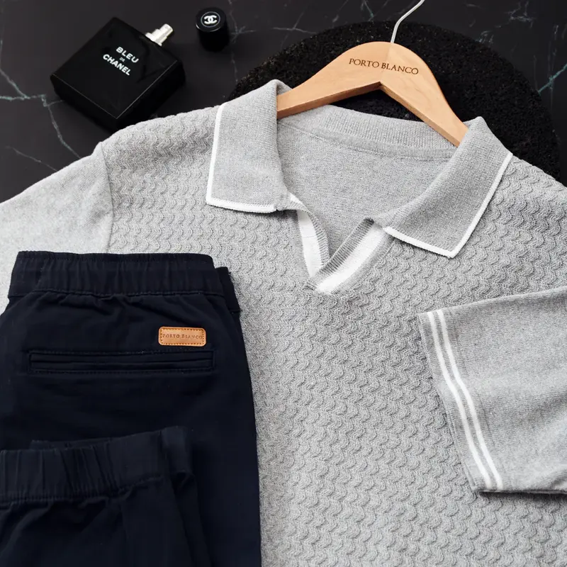 Playera Polo Tejido Punto Hombre Edición Lujo Gris | Porto Blanco PLT-1807