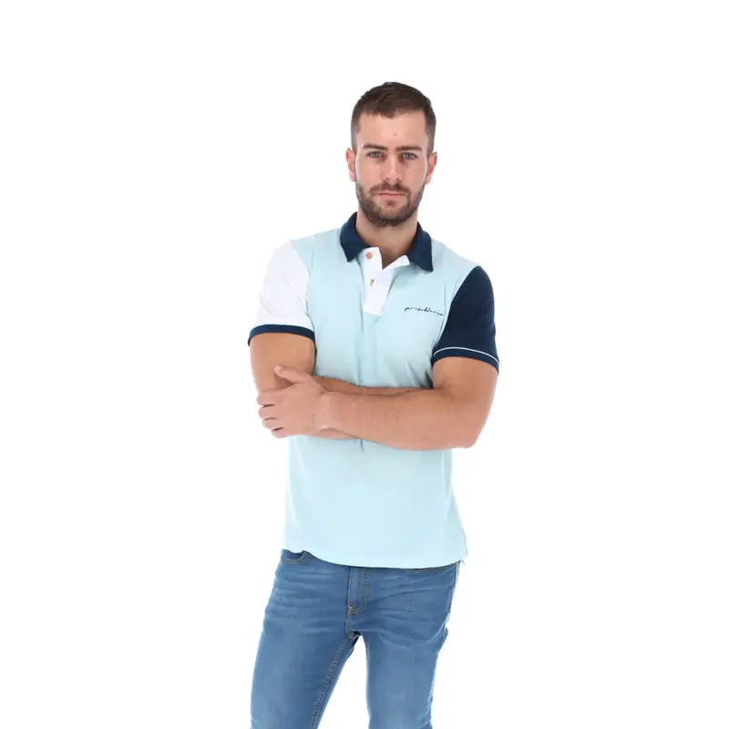 PLE-1752 Men's Patchwork Short Sleeve Classic Polo Shirt Green Blue & White | Porto Blanco