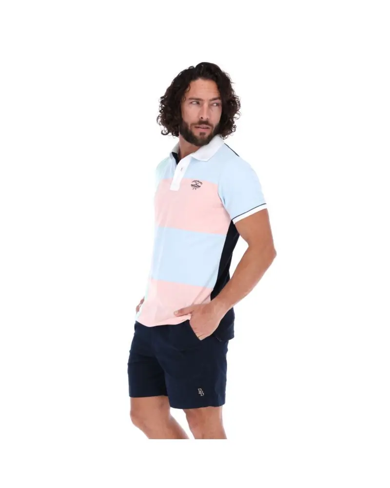 PLL-1521 Men's Patchwork Short Sleeve Polo Shirt Blue Pink & Green