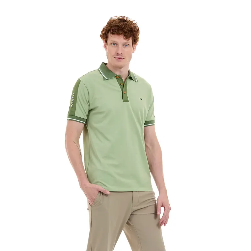 Polo Porto Blanco color Verde Claro con detalles Verde Oscuro | PLE-2441