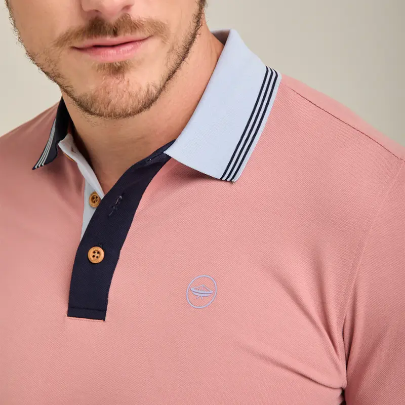 Polo Porto Blanco rosa manga corta ribetes a contraste algodón | PLE-2544