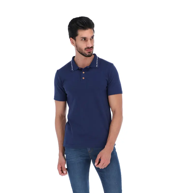 Polo Tejida Algodón de Hombre Azul y Blanco | Porto Blanco PLT-1805