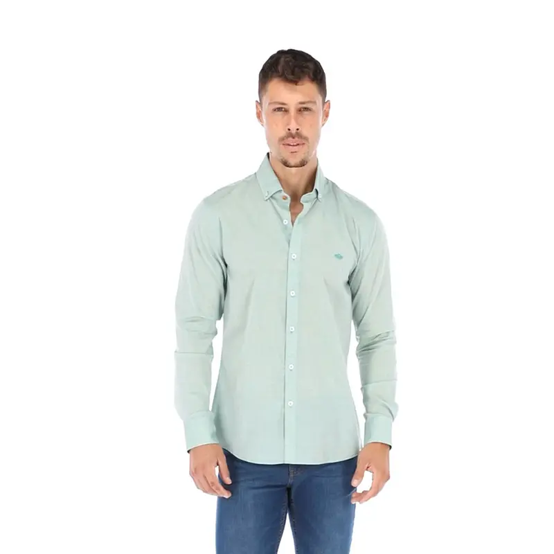 Porto Blanco Men's Solid Long Sleeve Button Down Shirt Light Green | C-2042