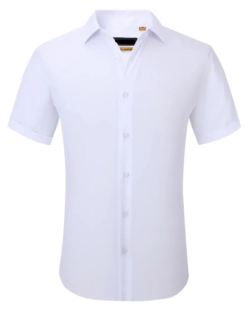 SC515-1 White Solid Stretch Short Sleeve Shirt