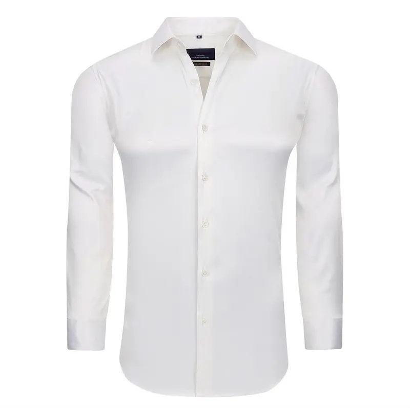 SC721-1  White Shiny Sateen Luxury Stretch fabric Long Sleeve Shirt