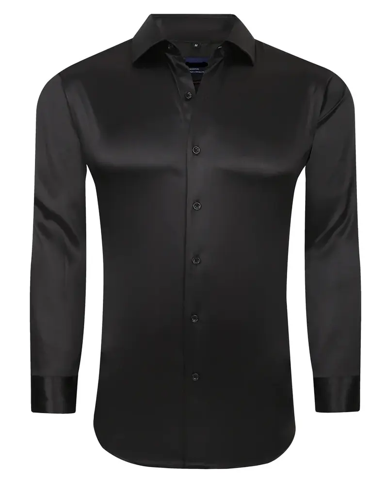 SC721-2 Black Shiny Sateen Luxury Stretch fabric Long Sleeve Shirt