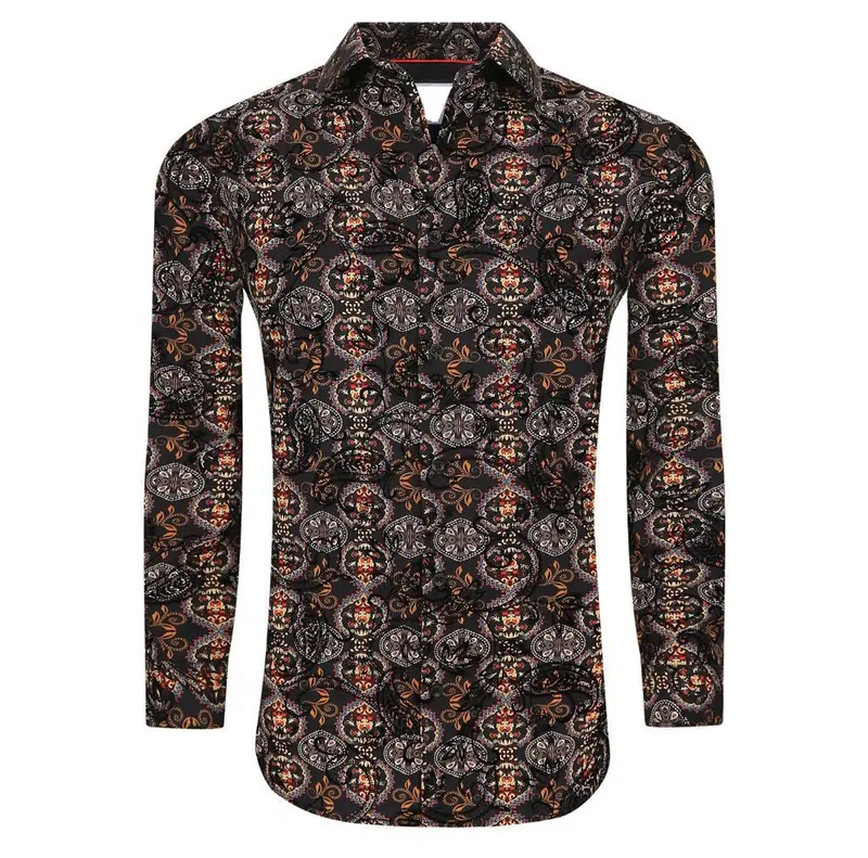 SC722-14 Black Printed Luxury Stretch fabric Long Sleeve Shirt