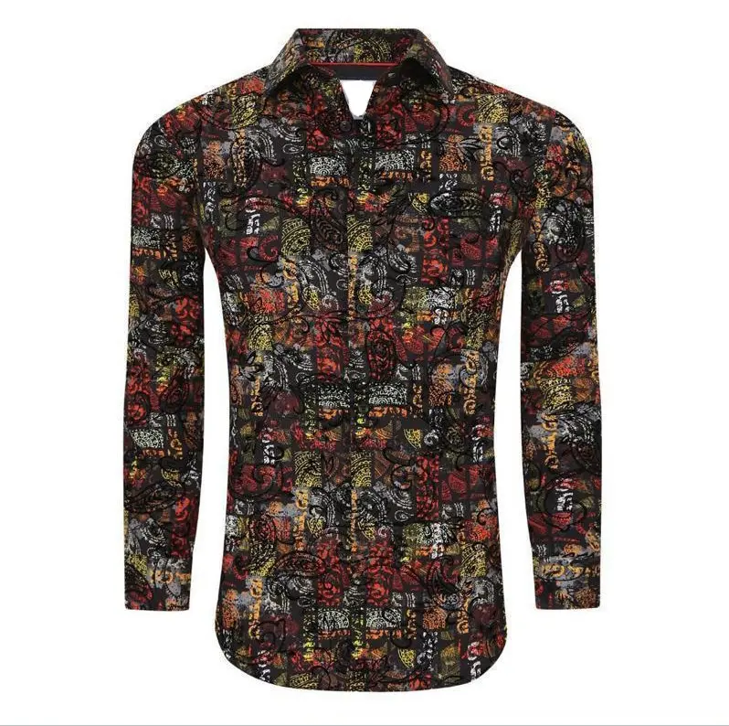 SC722-4 Black Printed Luxury Stretch fabric Long Sleeve Shirt