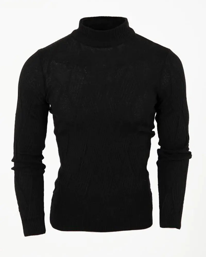 SC9701 Black Textured Turtle Neck
