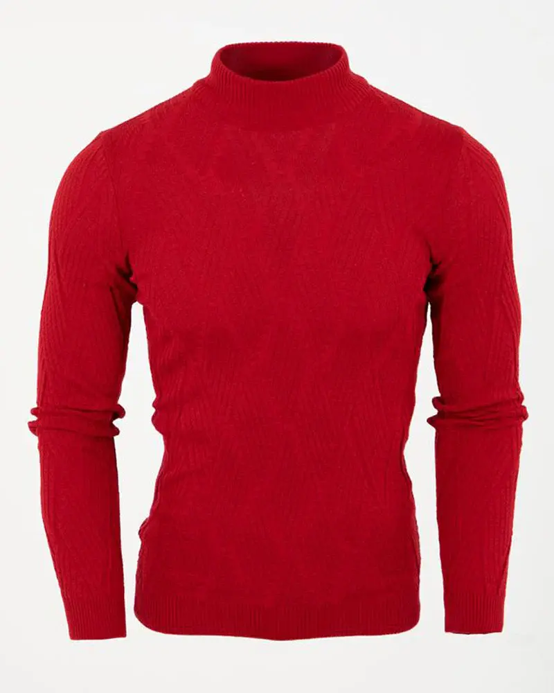 SC9701 Red Textured Turtle Neck
