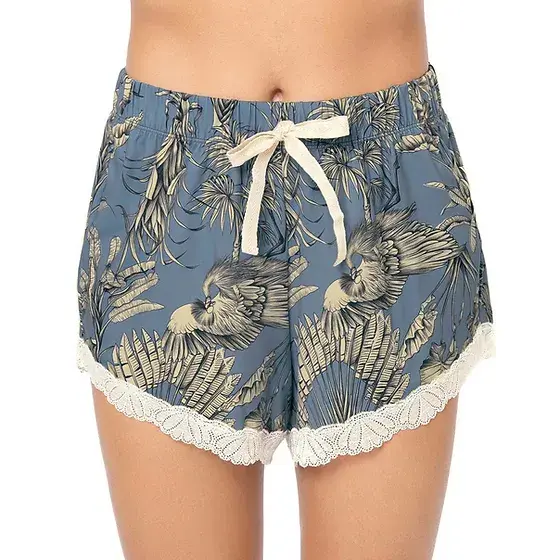 Short de Pijama con Encaje Selva Aves Azul