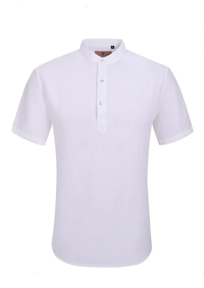 Short Sleeve 3 Button White Linen Shirt | SC806-White
