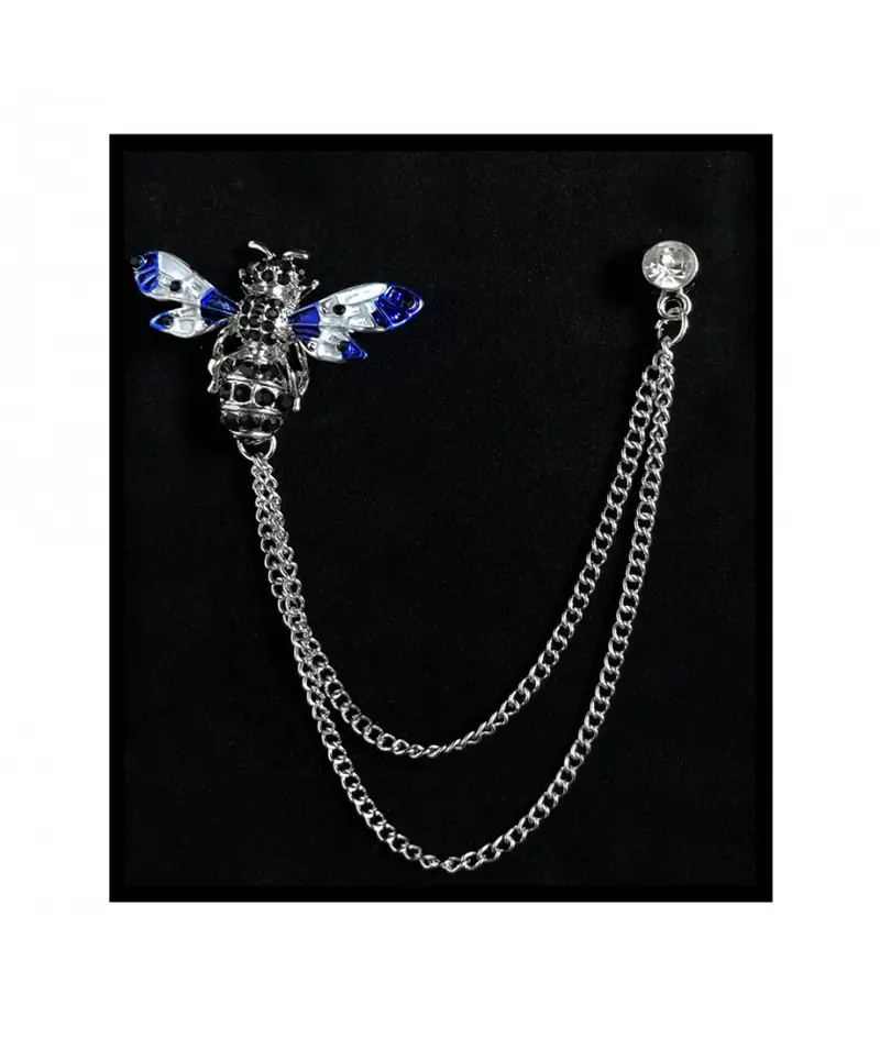 Silver & Blue Chain Brooch Lapels | CBL17-S