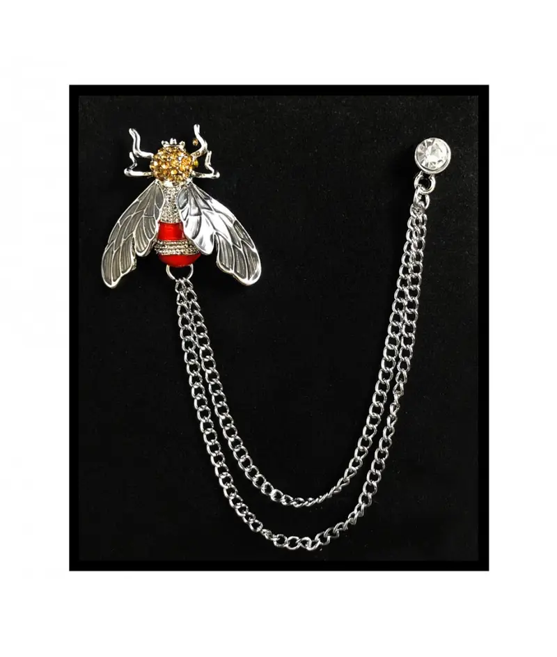 Silver & Red Chain Brooch Lapel Pin | CBL12-S