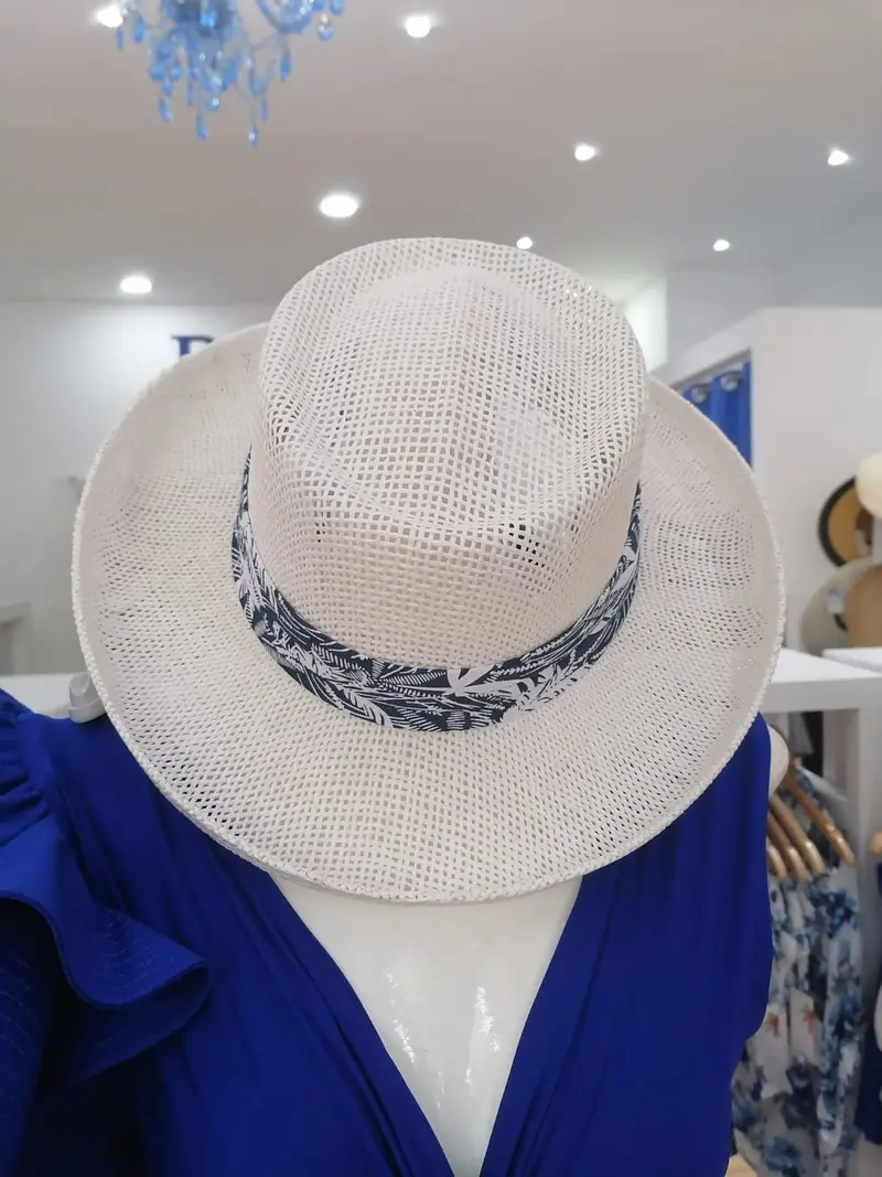 Sombrero de Verano Plano - Blanco Cinta Azul