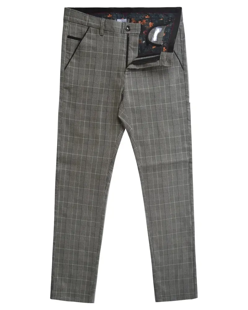SS900-1 Grey Luxury 4 Way Stretch Plaid Pant