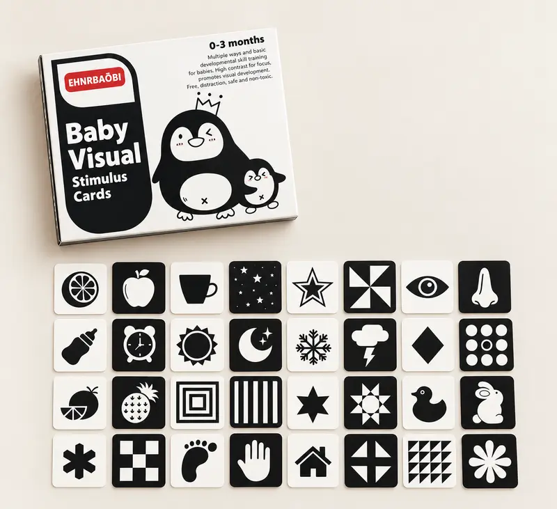 Tarjetas Montessori de Estimulación Visual en Blanco y Negro para Bebés