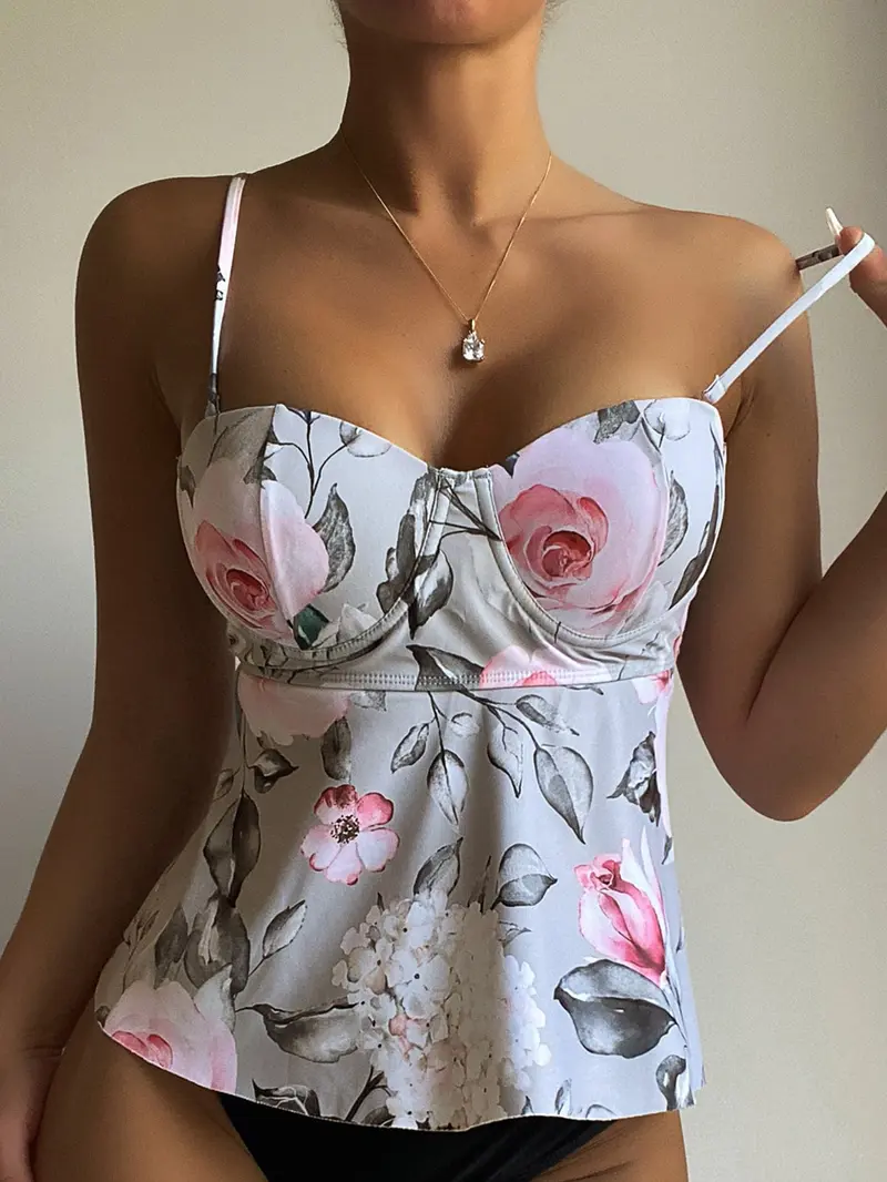 Top tankini con estampado floral push up