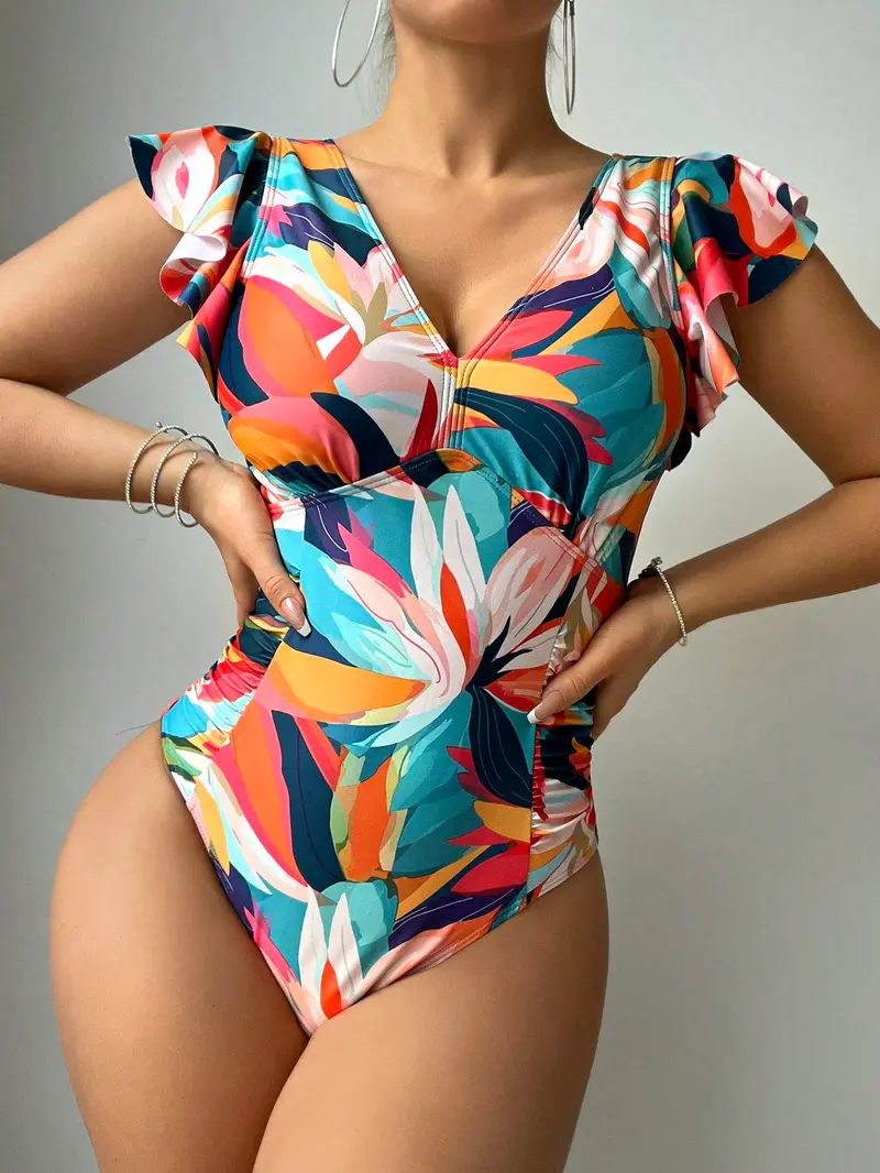 Traje De Baño De Una Sola Pieza Para Mujeres Con Diseño De Flores