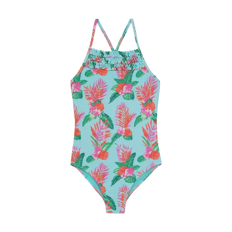 Traje de Baño Niña Entero UV30 Textura Celeste H2O Wear