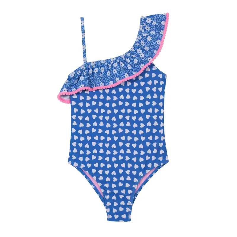 Traje de Baño Niña Un Hombro UV30+ Pompom H2O Wear Azul
