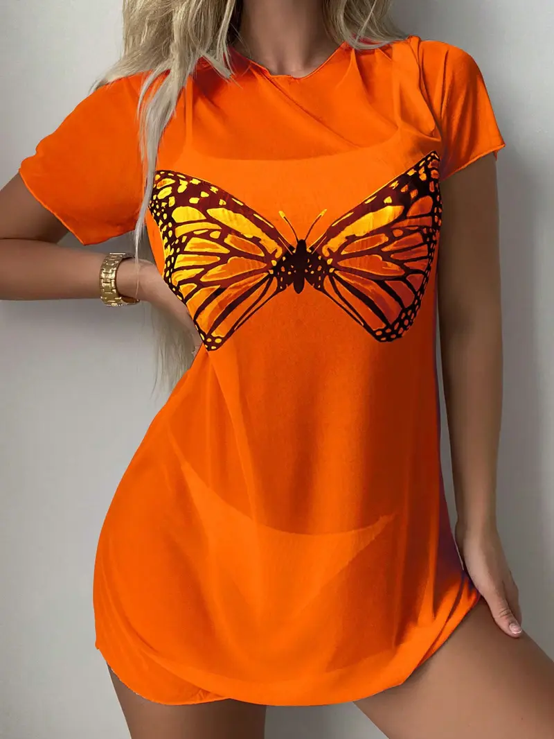 Vestido cover up con estampado de mariposa